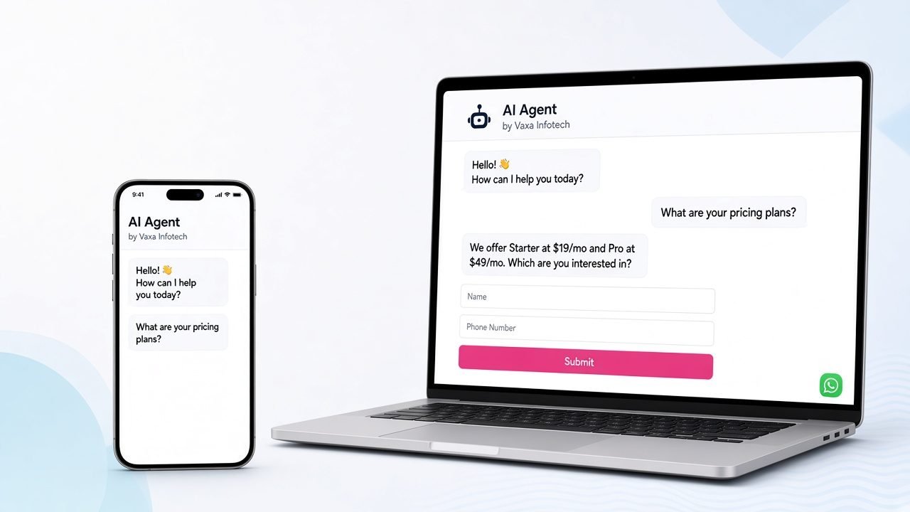 Vaxa AI Agent chatbot for website and WhatsApp — answer FAQs, capture leads, and support customers 24/7