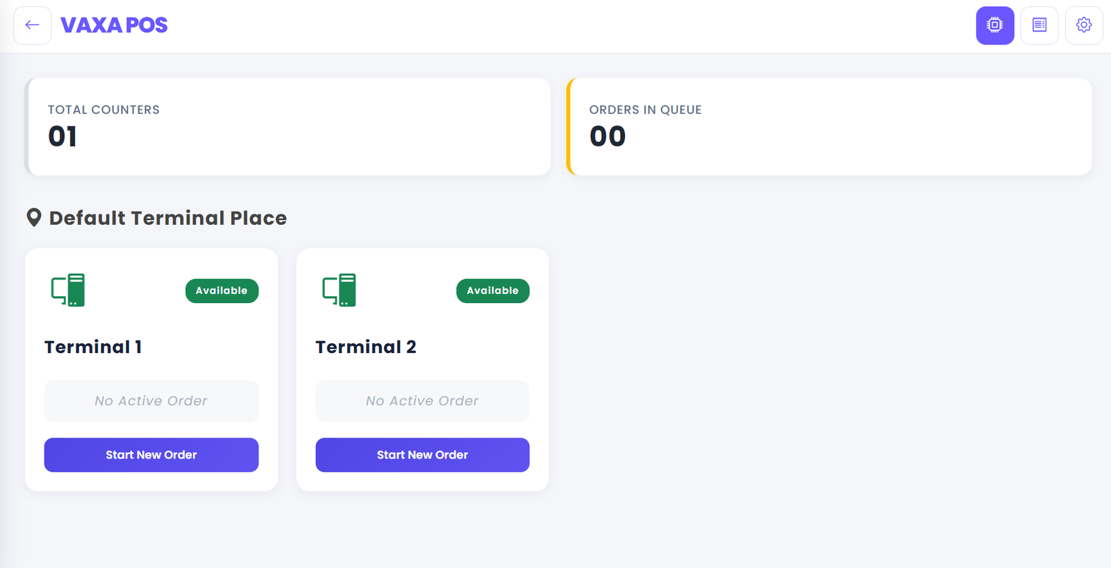 Vaxa POS terminal selection screen